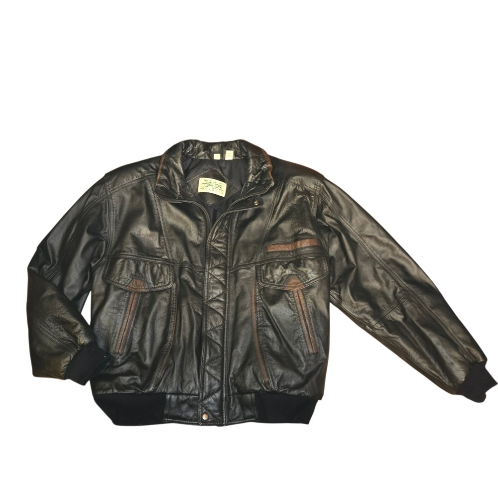 Ash Creek Trading Leather Bomber Jacket Men M Black Brown 2 Tone Vintage 90s/Y2K
